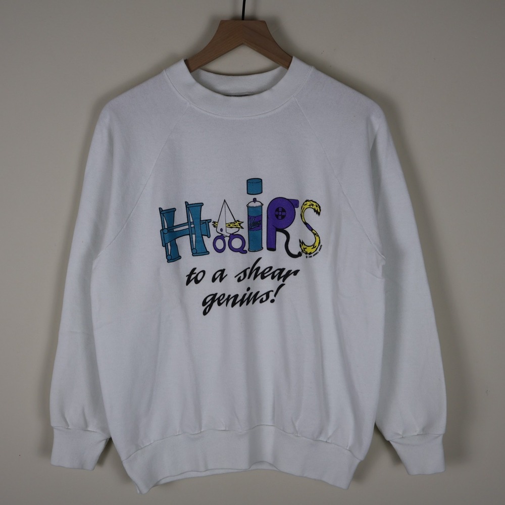 Vintage 1992 Hairs To A Shear Genius Funny Sweatshirt White‎ Large 20x25